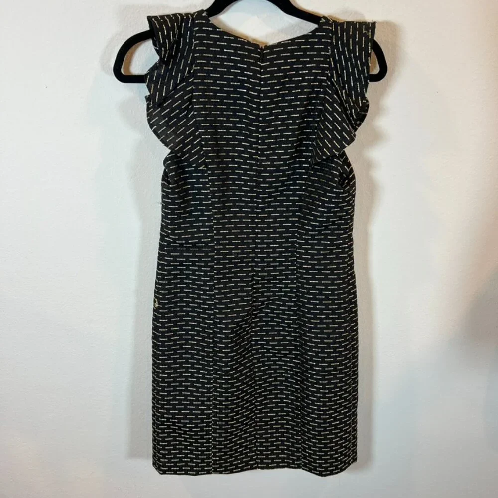 Shoshanna Shift Dress Short Black Gold Short Ruffle Flutter Sleeve Women’s Sz 2 - Picture 5 of 6